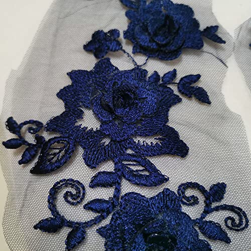 2 Pair 29x13cm Red/Pink/Purple/Sky Blue Wedding Dress Lace Shirt Accessories Embroidery Lace Garment Design DIY Accessories (Navy Blue) - color: navy blue