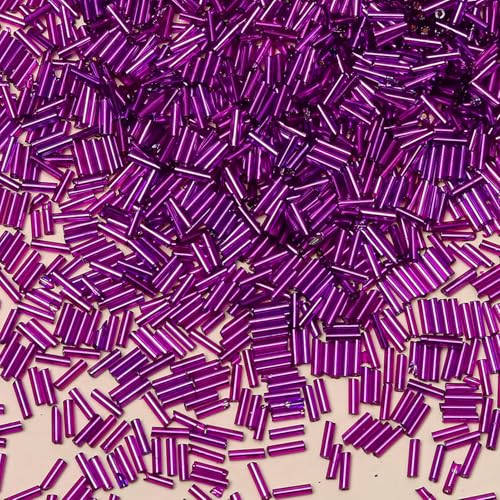 2000pcs Glass Bugle Beads, Tube Beads Bulk, Mini Long Tiny Small Waist Loose Spacer Embroidery Beaded for Bracelets Jewelry Making Sewing, Crafts, 2×6mm, Pinkish Purple - color: Pinkish Purple