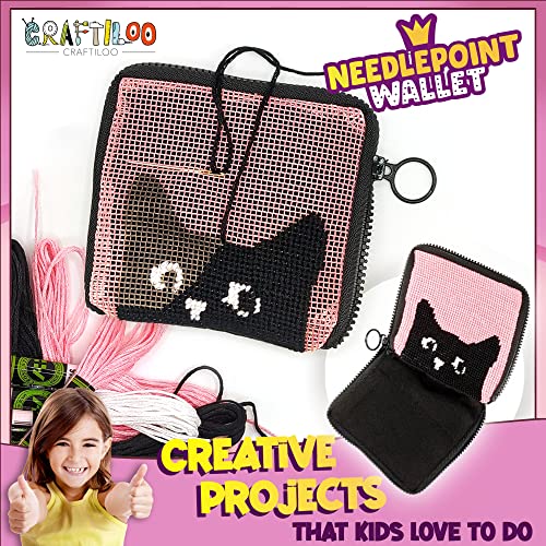 Needlepoint Kit for Kids Ages 6-12 - Cat Wallet Cross Stitch Craft - color: Cat