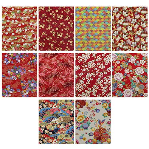 aufodara 30Pcs Fabric Cotton Crafts Japanese Style 20x25 cm, Fabric Patchwork Quilt Bundle, Printed Floral Gold Patterns Fabrics for Sewing Quilting DIY Artcraft Handwork (Color-Bronzing)