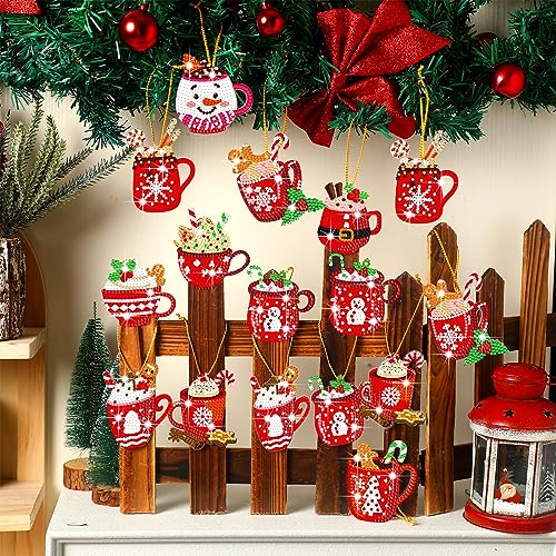Skylety 20 Pcs Hot Cocoa Diamond Art Ornaments for DIY Gifts