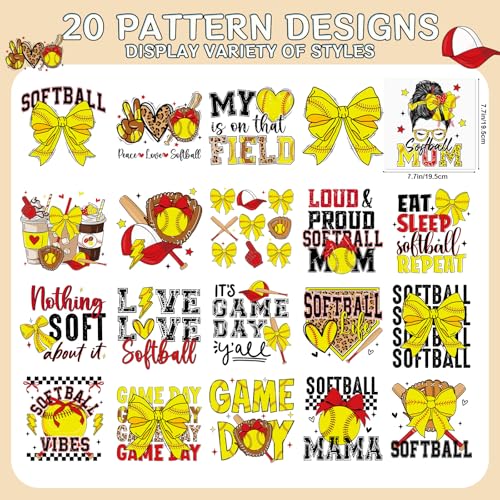 Softball Iron on Transfers for Tshirts -20Pcs Dtf Transfers Ready to Press, Softball Mom Iron on Decals Patches Stickers, Sports Game Mother's Day Heat Transfer for DIY Clothes Pillow Hats - color: Softball425