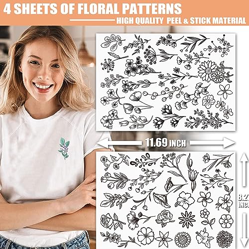 Patemby 100Pcs Embroidery Pattern Water Soluble Embroidery Stabilizers, Stick and Stitch Embroidery Paper Wash Away with Pre-Printed Pattern Design Stencils Transfer for Hand Sewing Lover Beginner - color: Flower, Pack of 2