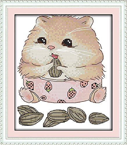 Abillyn Embroidery Cross Stitch Kits Hamster Eating Sunflower Seeds Stamped with Printed Pattern Starter Kit (Hamster) - color: Hamster