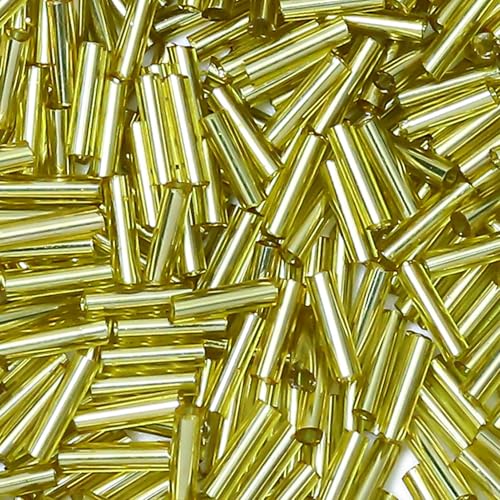 4200pcs Glass Bugle Beads, Mini Long Tube Seed Beads Bulk, Tiny Small Loose Spacer Embroidery Beaded for Bracelets Jewelry Making Sewing, Crafts, Christmas Ornaments, 2×6mm, Yellow - color: Yellow