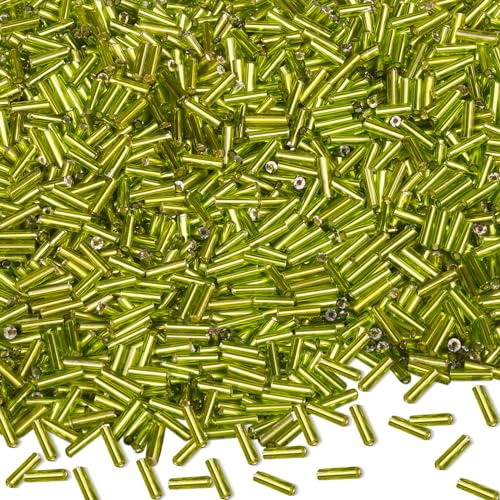 4000pcs Light Green Bugle Beads Bulk -Embroidery Beads,Long Tube Bead for Jewelry Making, Bracelet Necklaces Supplies,Craft DIY(7x2mm) - color: Light green