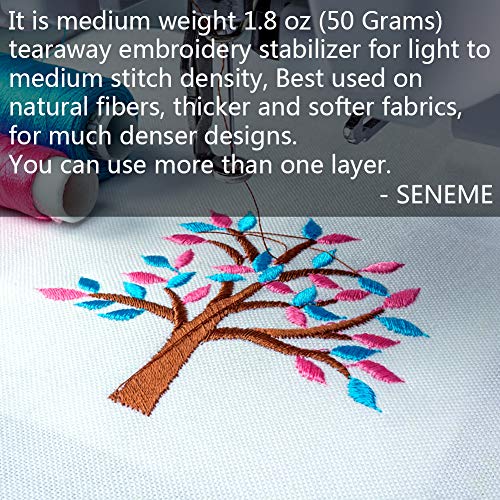 Seneme Tear Away Embroidery Stabilizer Backing 8"x8" 100 Precut Sheets - size: 8"x8" 100 sheets