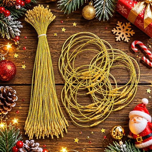 Christmas Tree Ornament String Hanger Precut Ribbon Hook with Snap Fastener - color: Gold, size: 400pcs