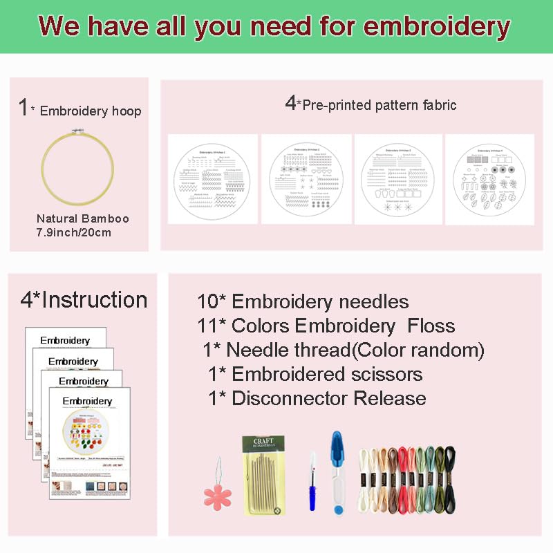 hitwty Embroidery kit for Beginners Adults, Hand Needle Point Practice Kit, Easy 37 Stitches Decorative Patterns with Flowers and Leaves, Weave and Cross Stitch Sampler, Simple DIY Craft for Women