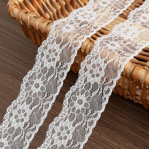 Lace Trim Ribbon, 10-Yard White Lace Ribbon, 1.57 Inch Width White Laces Trims Delicate Floral Pattern Ribbons for Crafts Sewing and Bridal Wedding Dress Applique Decorations - color: White049, Length: 10 Yards, Width: 1.6 inch