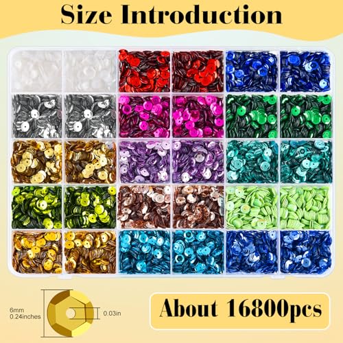 NACHLYNN 16800 Pcs 6MM Bulk Loose Sequins 15 Colors Rainbow Round Sequins for Crafts Sewing Wedding Christmas Jewelry Making Nail Arts Crafts - color: Multicolor