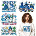4 Packs Christmas Iron on Patches for Clothing Blue Theme Christmas Iron on Transfer Stickers Cute Snowman Dwarf Car Snowflake Design Ready to Press Decal Heat Transfer Vinyl Appliques for DIY T-Shirt - color: K