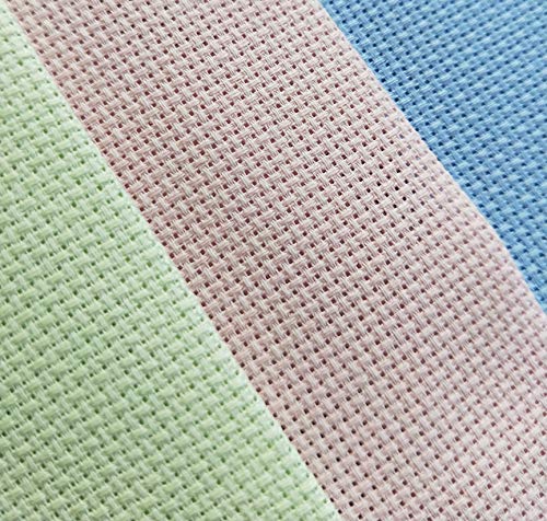 KCS 3 pc of 12" x 18" 14CT Counted Cotton Aida Cloth Cross Stitch Fabric (Light Blue+Pink+Light Green) - color: Light Blue+pink+light Green