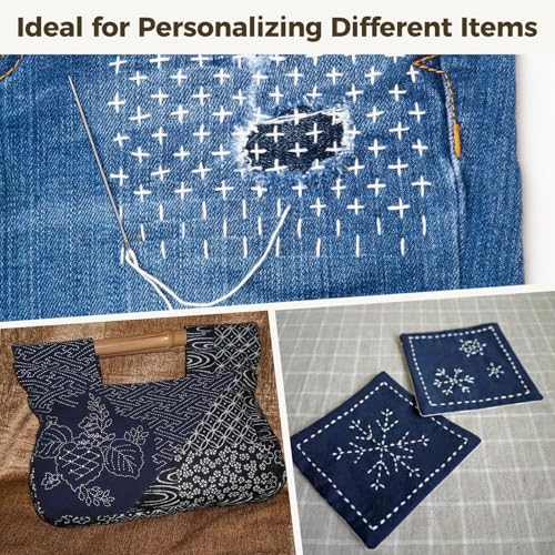 DORMIYA Sashiko Kit for Beginners, Water-Soluble Sashiko Thread and Needles Set, Pure Fabric Sashiko Stencil Kit, Versatile Sashiko Supplies, Embroidery Transfer Templates for DIY Crafts - color: Style 3