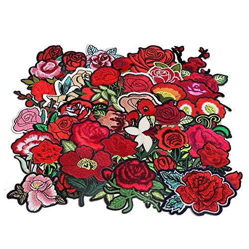 24pcs Rose Flower Embroidered Fabric Iron On or Sew On Patch Badges