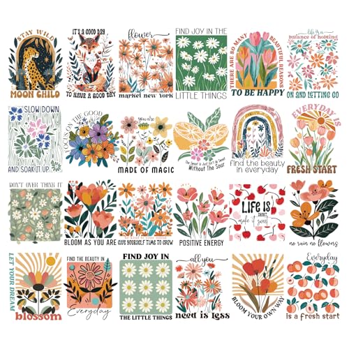 24 Pcs Flower Inspirational Flower DTF Transfers Ready to Press - style: Bohemian