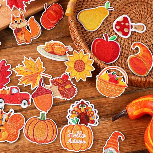 AUGSUN 36Pcs Fall Autumn Iron on Patches Thanksgiving Day Sew Applique - style: Fall Thanksgiving Style