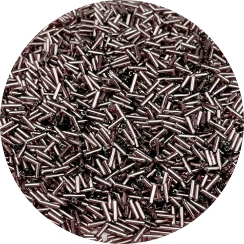 90g Glass Bugle Beads 7x2mm Embroidery Tube Glass Spacer Bulk Small Craft Long Beads for Necklaces Bracelets Earrings DIY Jewelry Making(Purple) - color: Purple