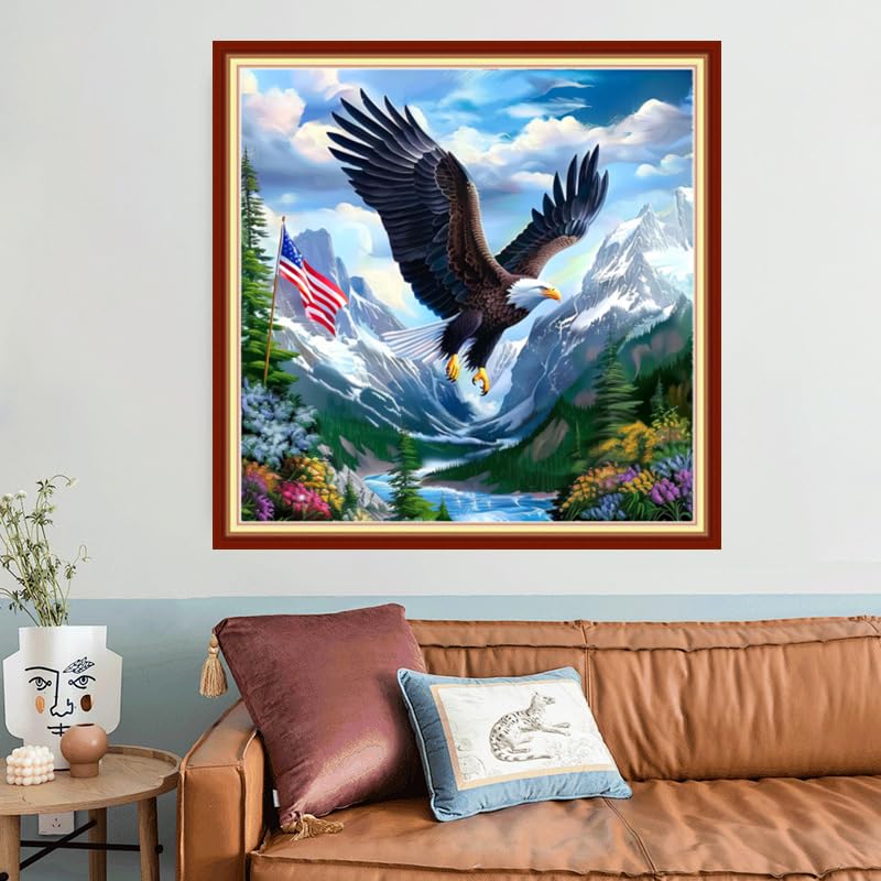 Joyhoor Stamped Cross Stitch Kits for Beginners, Needlepoint Kits for Adults, 11CT Counted Embroidery Kits-Eagle Flag 18x18 inchs - color: Artstyle10