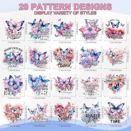 Wxiben Butterfly Iron on Transfers for T-Shirts - 20Pcs Butterfly Inspirational Dtf Transfers Ready to Press Heat Transfer Vinyl Stickers Flying Animal Floral Iron on Decals for Clothes Bag DIY Crafts - style: Butterfly Inspirational