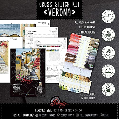 Povitrulya Cross Stitch Kit 'Verona', Italy Landscape Embroidery Set - Cross Stitch Wall Décor - color: Verona