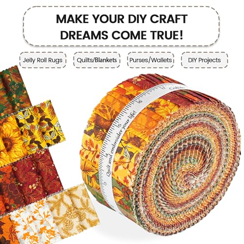 Craftido-20 Options-100% Cotton Jelly Roll Fabric Precut Strips for Quilting, Crafting, and Sewing, 40 Strips 2.5" x 44" Assorted Bundles for Rug, Quilt Project, DIY Craft and Home Decor-Fall Arrival - color: Fall Arrival