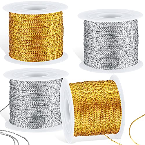 Shappy 440yards x 1mm Metallic Cord Tinsel Rope, Metallic Gold Silver - color: Metallic Gold Silver
