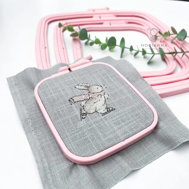 Nurge Square Embroidery Hoop - Plastic Cross Stitch Frame for Needlepoint & Embroidery - Adjustable Craft Hoop - Pink - Set of 3 - color: Pink, size: Multiple Sizes (Set of 3)