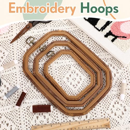 BrightRow 6 Pcs Large Embroidery Hoop Set Decorative Imitated Wood Display Frame Cross Stitch Hoop Ring for Art Craft DIY Sewing and Hanging Ornaments Decor(Rectangular,15+20+26 cm) - size: 15+20+26 cm, style: Rectangular