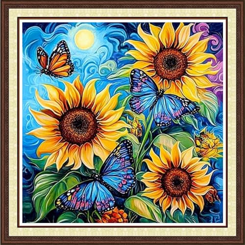 Findvoor Counted Cross Stitch Kits for Adults Full Range of Cross Stitching Embroidery Unprinted Pattern for Beginners, 11CT Needlepoint Kit Patterns Embroidery Kits-Sunflower Butterfly 18x18 inch - color: ColorCraft03
