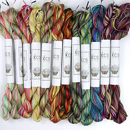 KCS Big skeins of 25 Meters Size 25 Color Variegated Cross Stitch Stranded Threads,12 skeins,01 - color: 12skeins01, size: 12 skeins