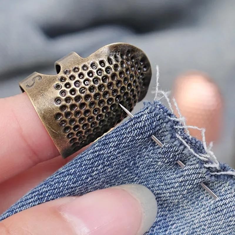 2 Pack Adjustable Metal Sewing Thimbles S+M – Finger Protector for Quilting Embroidery Needlework and DIY Craft Safety Use (2PC-S-M-Gold) - color: 2PC-S-M-Gold