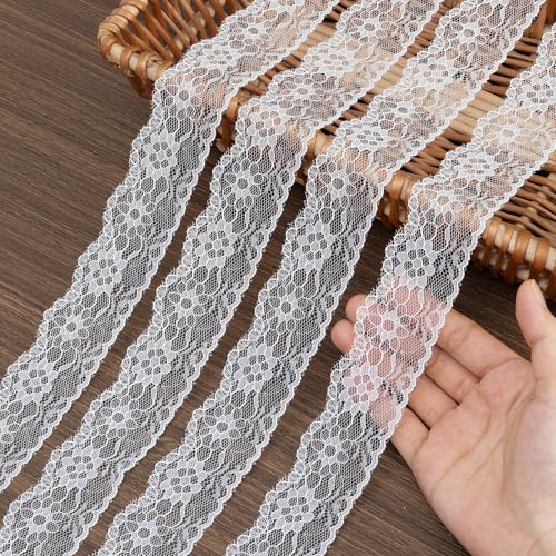 Lace Trim Ribbon, 10-Yard White Lace Ribbon, 1.57 Inch Width White Laces Trims Delicate Floral Pattern Ribbons for Crafts Sewing and Bridal Wedding Dress Applique Decorations - color: White049, Length: 10 Yards, Width: 1.6 inch