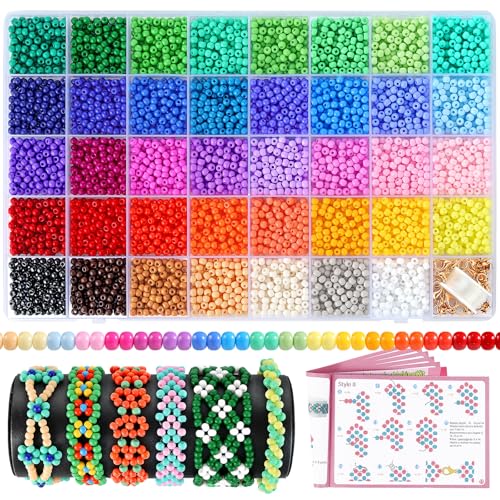 4mm Seed Beads Uniform, Funtopia 39 Colors Small Beads for Jewelry Making - color: Uniform Solid Color, size: 4mm