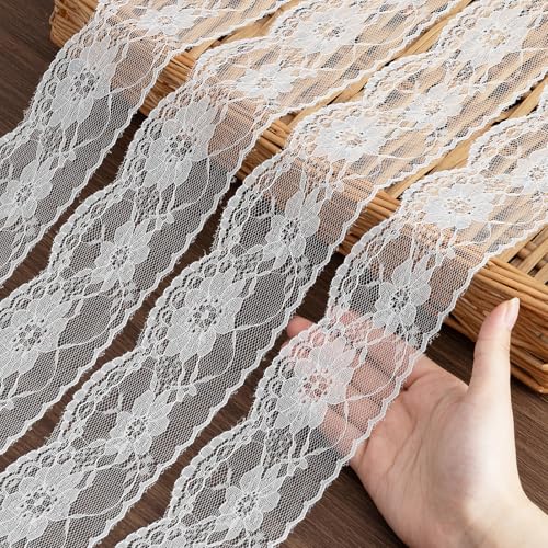 Lace Trim Ribbon, 10-Yard White Lace Ribbon,2.7 Inch Width White Laces Trims Delicate Floral Pattern Ribbons for Crafts Sewing and Bridal Wedding Dress Applique Decorations - color: White009, Length: 10 Yard, Width: 2.7 inch