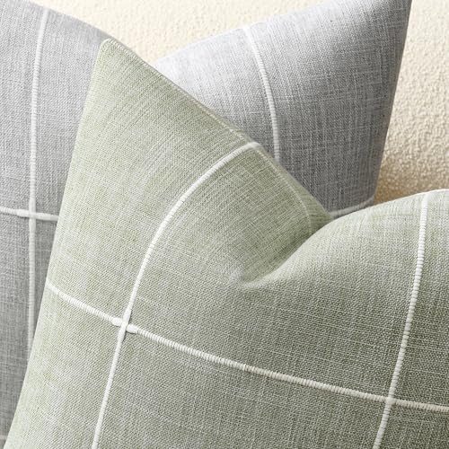 2 Packs Grid Embroidery Throw Pillow Covers 22x22in Sage Green - color: Light Sage Green, size: 22" x 22" (Pack of 2)