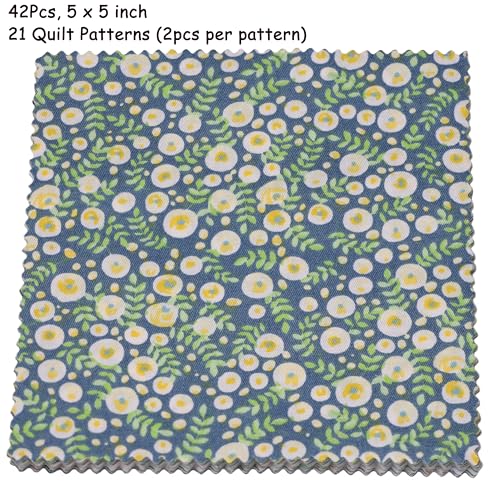 Nodsaw Charm Packs for Quilting 5 inch - 42 Charm Squares for Quilting 5x5 - Green Cotton Fabric Quilt Squares 5" x 5" for Sewing, Patchwork Quilts, and DIY Crafts - color: Green