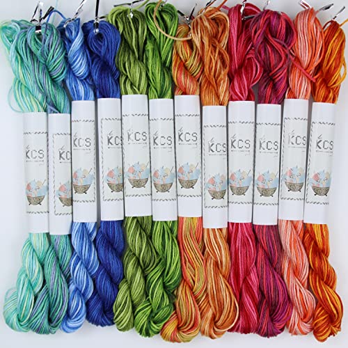 KCS Big skeins of 25 Meters Size 25 Color Variegated Cross Stitch Stranded Threads,12 skeins,11 - color: 12skeins11, size: 12 skeins