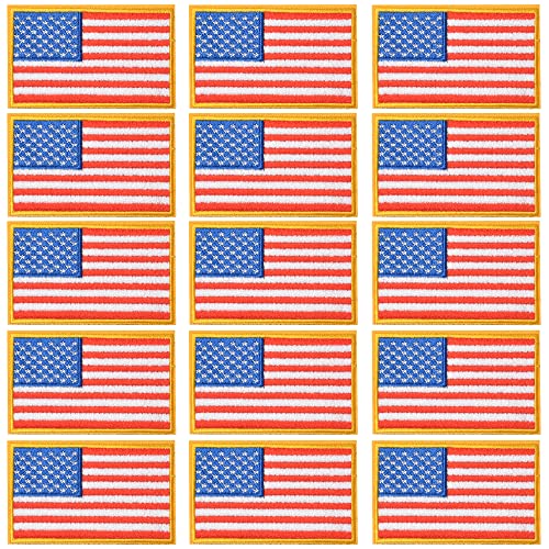 15pcs Yellow American US Mini Flag Patches, Embroidered Sew on Iron on Patches - color: Mini Flag, Yellow