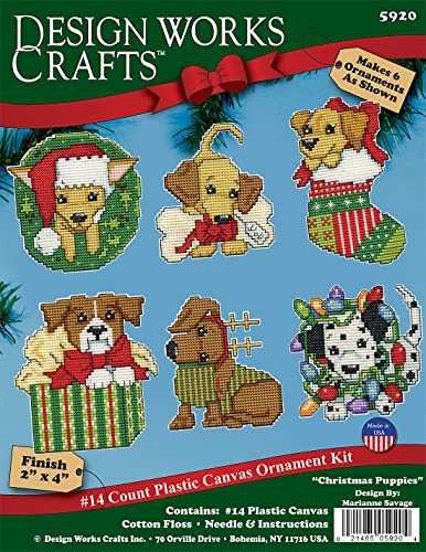 Christmas Puppies Counted Cross Stitch Ornament Kit - Set/6
