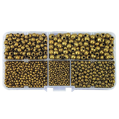(R) Antiqued Bronze Smooth Round Metal Beads Assorted Size Jumbo Pack 2100 pcs - color: Bronze 2100 Pcs Mixed Size