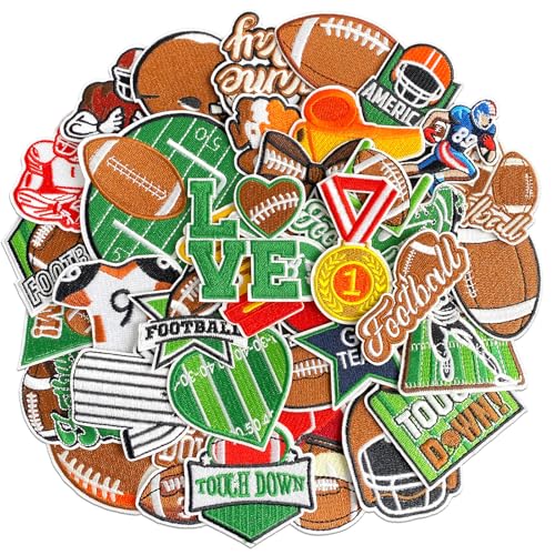 Football Iron on Patches Embroidered Sport Appliques Patches Sew on for Clothing, Hats, Backpacks, Jackets, and Bags 36Pcs - color: Football Patches 36Pcs