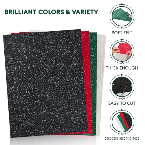 FabricLA | Glitter Felt Sheets | 1.6mm Thick | Vibrant Colors, Mess-Free, Durable Design, Easy to Cut & No-Shed for DIY Crafts, Costumes & Home Décor - 9x12 Inches - 5 Pieces Black Glitter Felt - color: Black ( 5 Pieces )