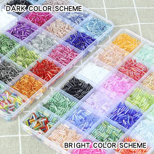 SONGIN 8640Pcs Glass Bugle Beads Kit, 2 * 7mm Tube Beads, Silverlined & Iridescent Craft Bead, 48 Colors Long Tube Bead for Jewelry Making, Embroidery, Crafts & DIY Projects - color: Colorful 01