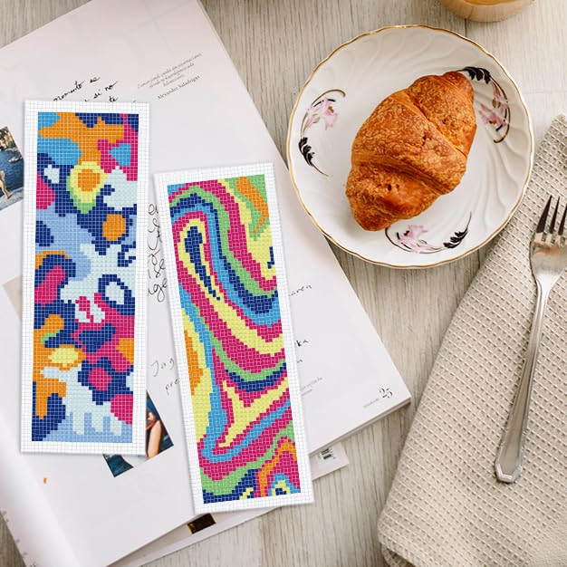 INFUNLY 6pcs Abstract Art DIY Cross Stitch Bookmark Kits for Beginners Creative Colorful Cross Stitch Kit with Instruction Modern Abstract Stamped Embroidery Bookmark Kit for Book Lovers Readers Gift - style: 6pcs Abstract Art
