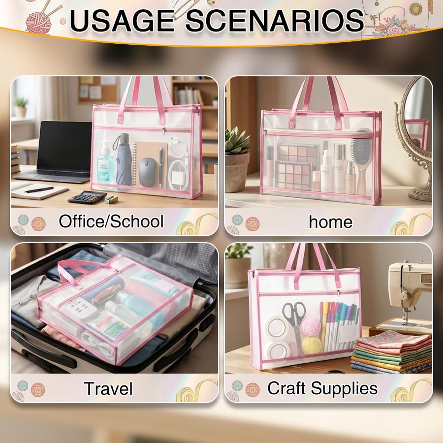 5 Pcs Project Bags for Quilting & Needlepoint - A3 Large Sewing Organizer Craft Storage with Handles, Clear Mesh Zipper Pouch for Embroidery, Cross Stitch, Crochet, WIP Projects & Artworks