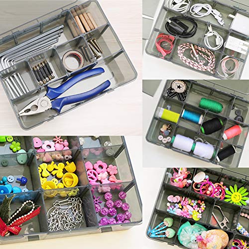 Vidifor 2 Pack Plastic Storage Organizer Box, Storage Container, Jewelry Organizer, Parts Storage Box with Dividers for Crafts, Beads, Buttons, Ornaments, Metal Parts, and More (12 Grids 2 Pack) - size: 12 Grids 2 Pack