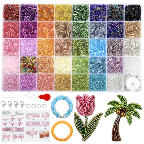 10500pcs Embroidery Glass Tube Seed Beads Kit, 39 Colors Beads for Crafts