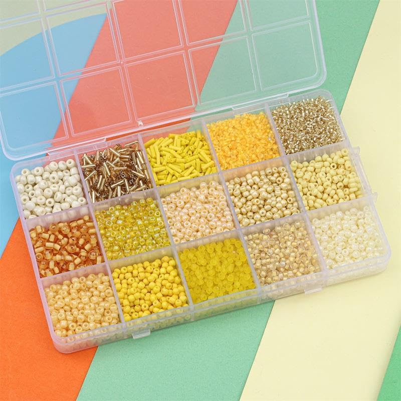 15 Color Glass Seed Tube Bugle Beads Bracelet Jewelry Making Kit,Yellow - color: yellow