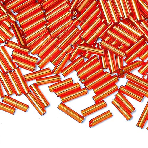 2000pcs Glass Bugle Beads, Tube Beads Bulk, Mini Long Tiny Small Waist Loose Spacer Embroidery Beaded for Bracelets Jewelry Making Sewing, Crafts, 2×6mm, Orange - color: Orange
